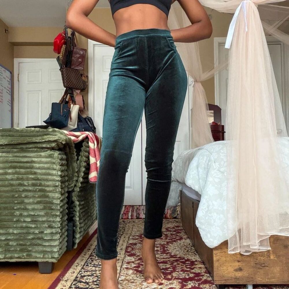 Sanctuary X Anthropologie Velvet Green Leggings (Size: L)